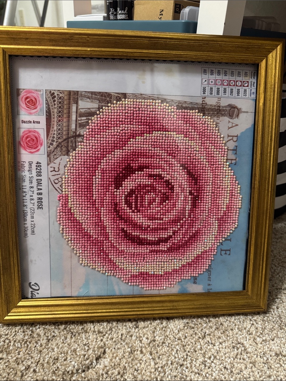 Framed Pink Beaded Rose Wall Art
